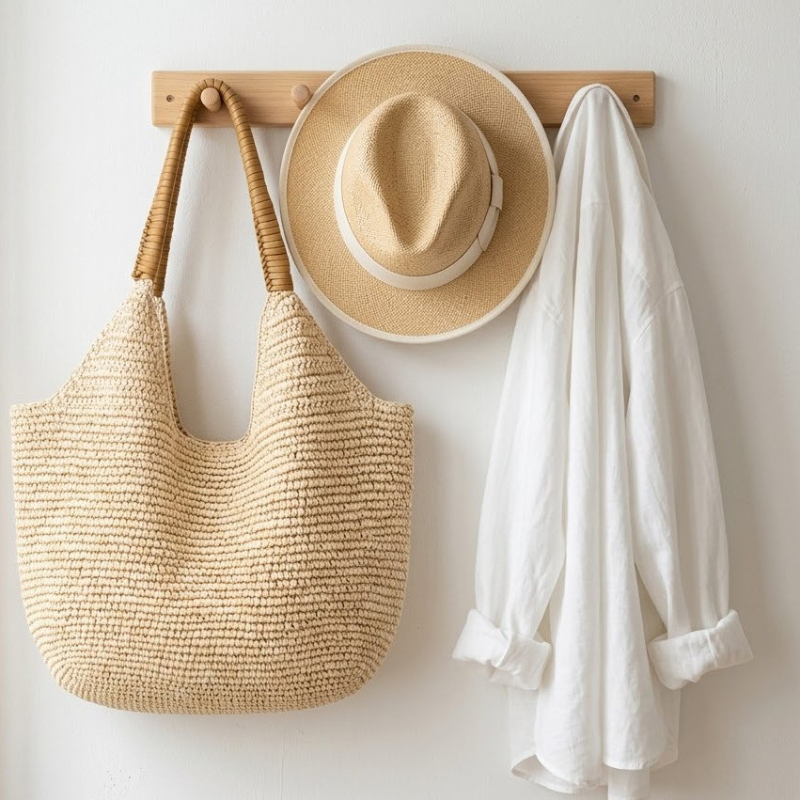 Women'S Raffia Bags - Torba na ramię z rafii, damska